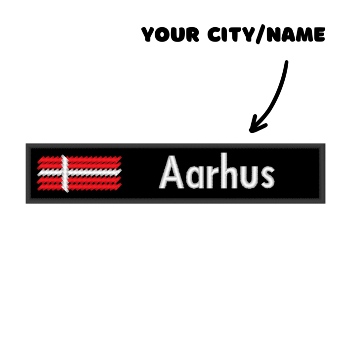 Custom Patch Embroidered Text Aarhus Denmark Flag Colors