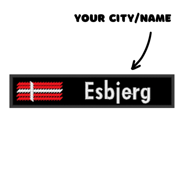 Custom patch Danish flag colors Esbjerg Denmark embroidered