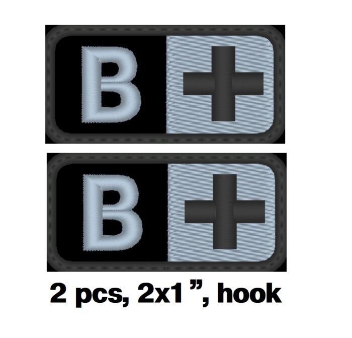 2 PCS Blood Type Patch B Pos Embroidered Hook B+ Positive Group Badge Military Olive Silver Black 2"x1" size - Image 2