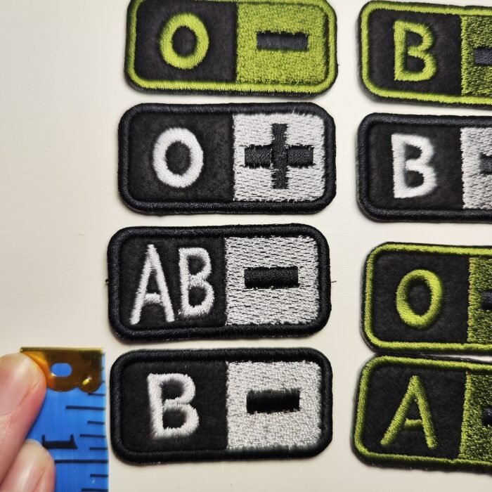 2 PCS Blood Type Patch O Neg Embroidered Hook o- Negative Group Badge Military Olive Silver Black 2"x1" size - Image 7