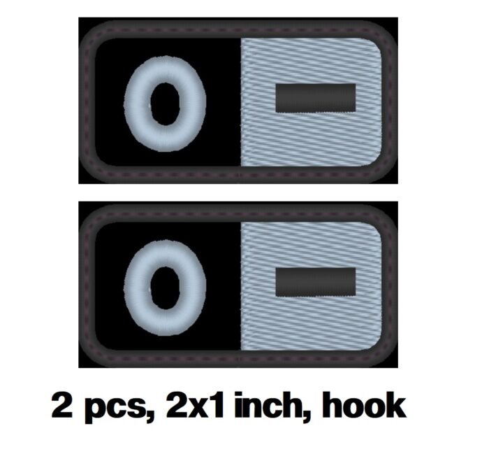 2 PCS Blood Type Patch O Neg Embroidered Hook o- Negative Group Badge Military Olive Silver Black 2"x1" size - Image 2