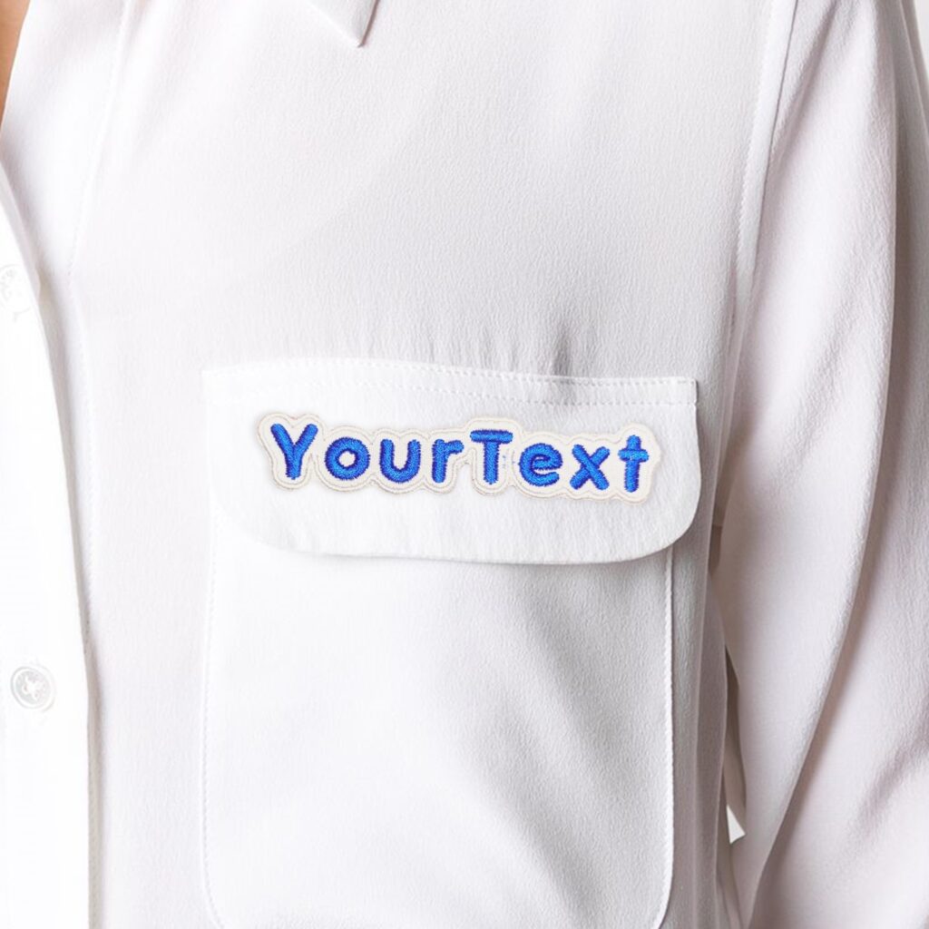 Name Badge Embroidered Patch for Uniform Nurse Teacher Waiter Blue on White