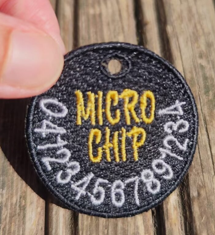 Microchip Dog Tag for Collar Silent Round with Number | Personalized Silver Gold Embroidered Plain Small Pet Tags by MottoPatch - Image 2