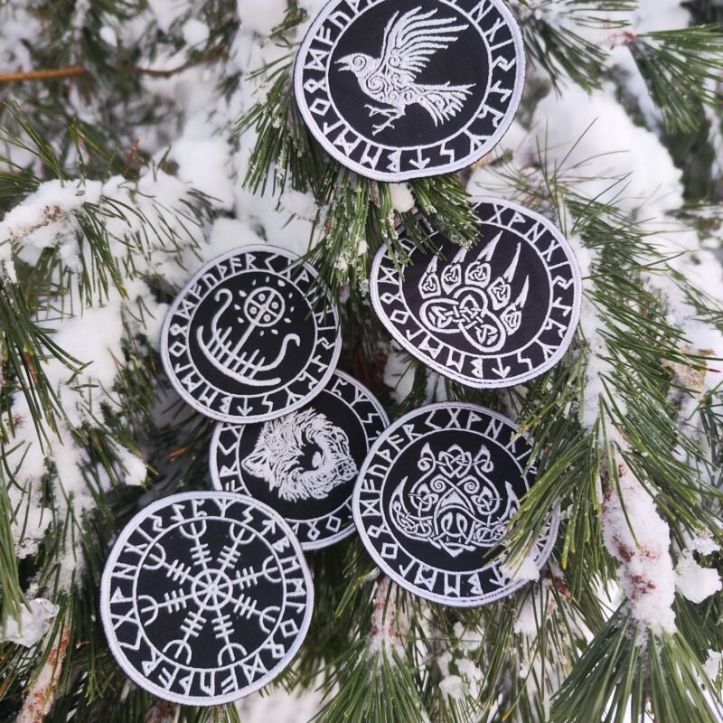 viking patches collection on winter snow