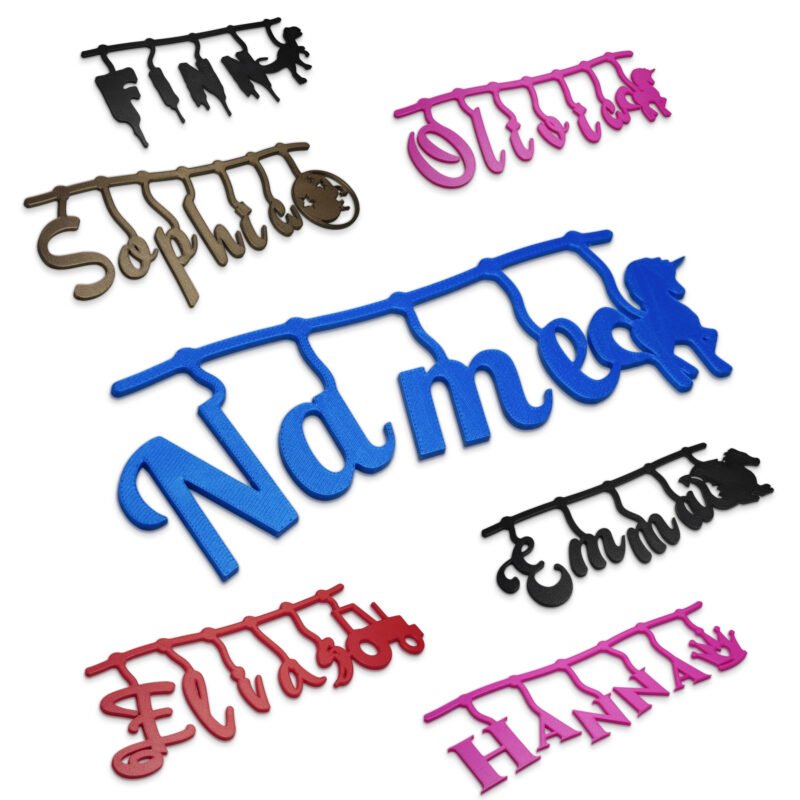kid room door sign with name and hobby icons