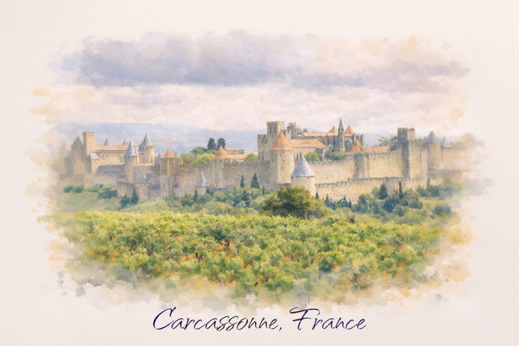 custom watercolor city print framed france castle