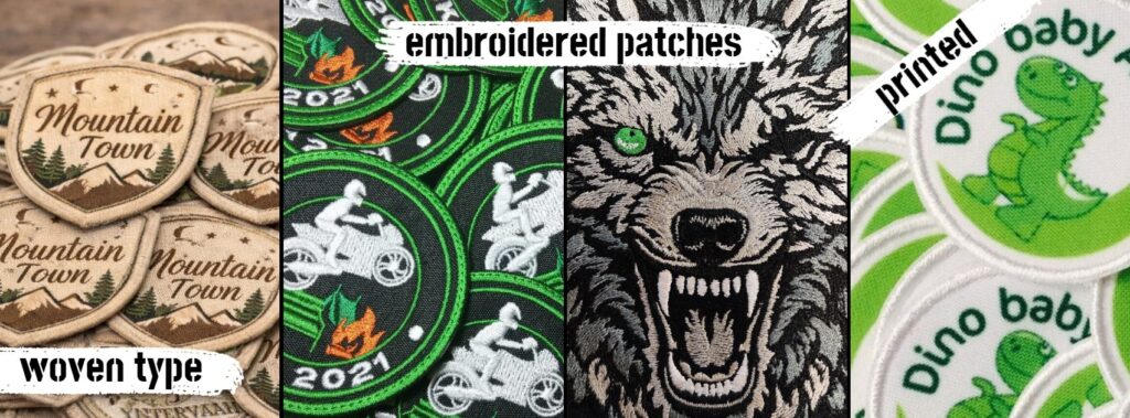 compare embroidered woven and printed patches photo