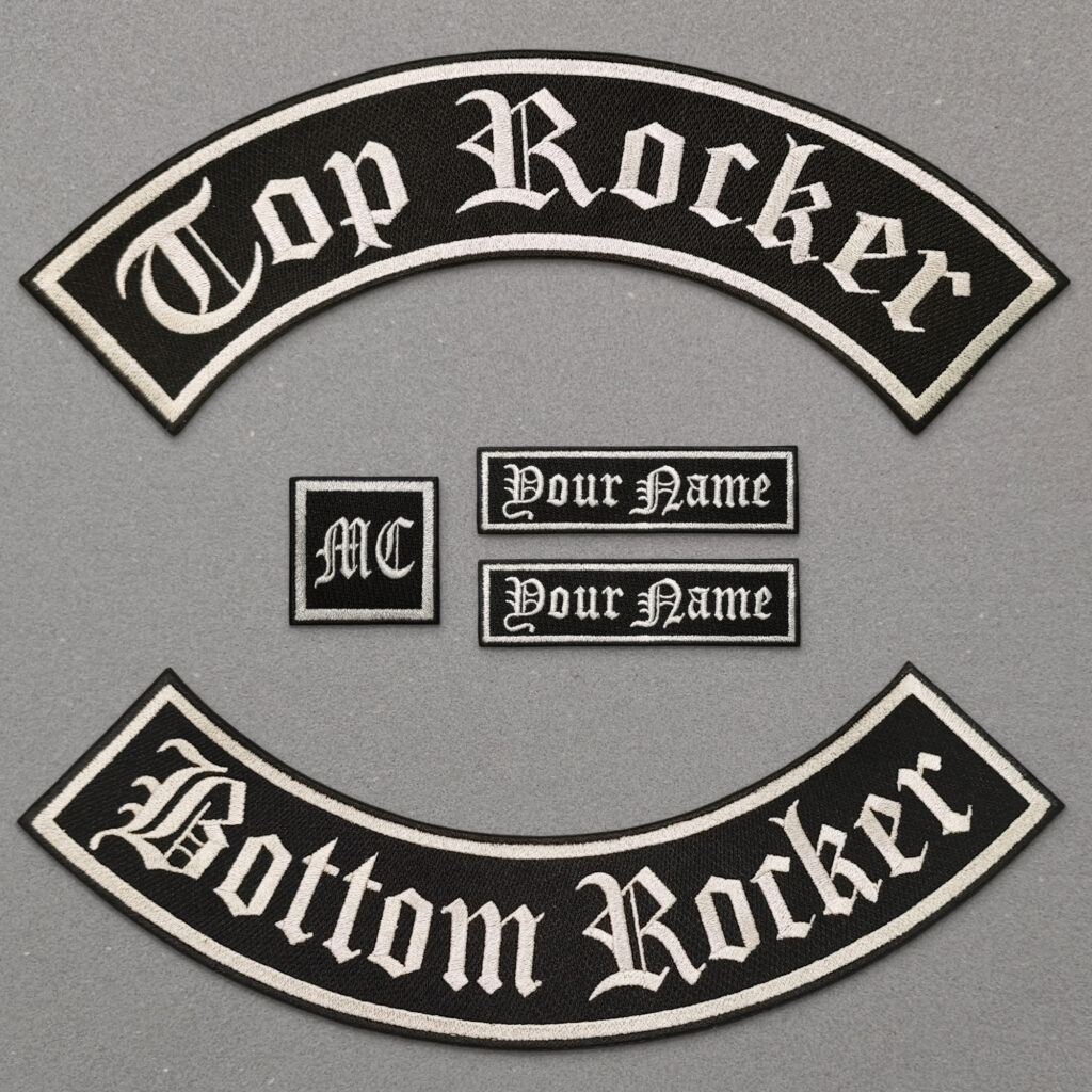 custom biker patch set top bottom rocker mc club in europe