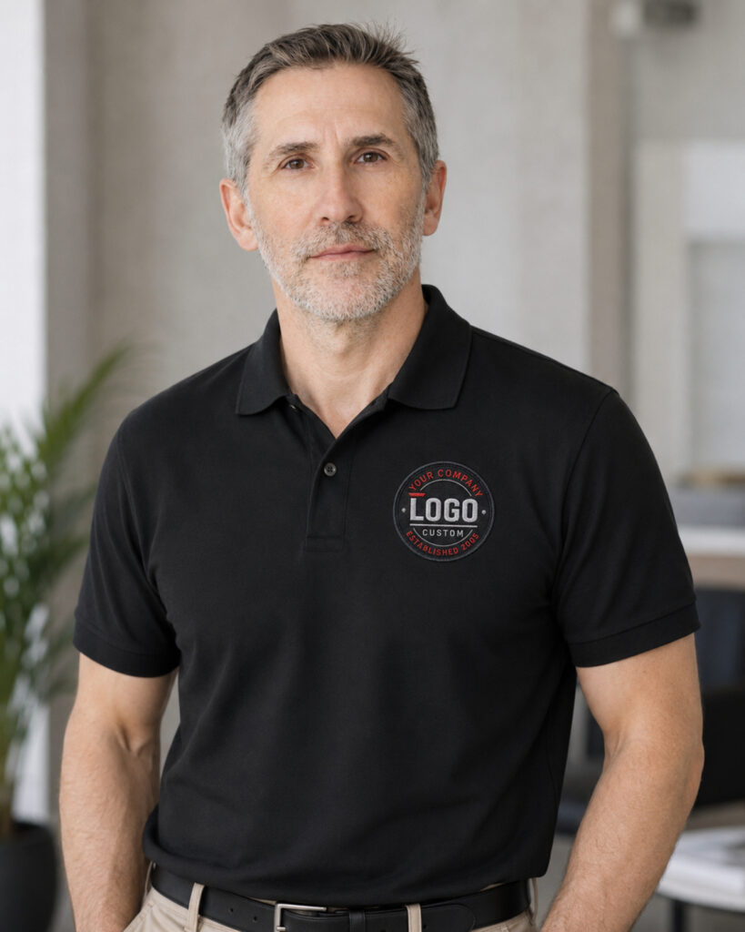 custom embroidered polo black men