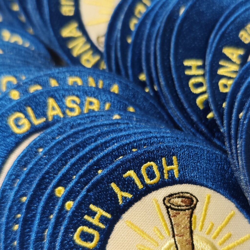 custom patches embroidered bulk order 60 pcs to sweden blue embroidery with sun